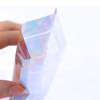 Pochette holographique refermable avec fenêtre transparente, sac d'emballage en plastique personnalisable avec logo pour cils, cosmétiques et petits articles