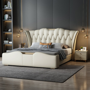 Muebles de dormitorio de lujo italianos para el hogar, venta al por mayor, camas modernas de <span class=keywords><strong>madera</strong></span> de metal dorado con <span class=keywords><strong>cabecero</strong></span> de cuero tamaño King y sábanas - Product Image 5