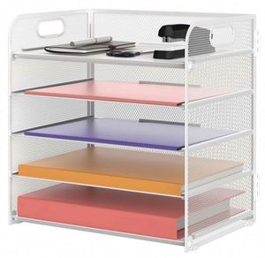 5-Tray Metal Mesh Desk <b>File</b> <b>Organizer</b> with Letter Tray Handle Office Home School Paper Sorter and <b>File</b> Folder Holder - Product Image 3