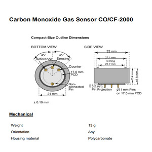 Membrapor Carbon Monoxide Gas Sensor CO CF 2000 Electrochemical 0 2000 Ppm Stack Flue Gas Monitoring - Product Image 3