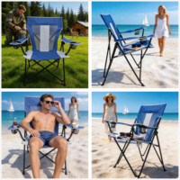 Chaise de camping pliante robuste et surdimensionnée avec dossier en maille respirante, chaise de plage portable en Oxford avec porte-gobelets et sac de transport