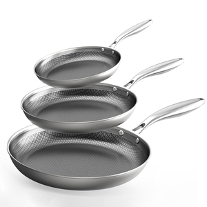Ensemble de poêles à frire en acier inoxydable de haute qualité, design nid d'abeille, compatible gaz et induction, ensemble de 4 poêles à frire en acier inoxydable triple couche - Product Image 1
