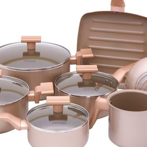 7 Piece With Glass Lids Wood Handles Oven Safe Modern Design For Gas Ceramic Non-Stick <b>Cookware</b> <b>Set</b> - Product Image 2