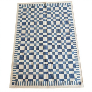 Modern Geometric Blue White Wool Area Rug Flat <b>Weave</b> Reversible Backing Eco-Friendly & Non-Slip for Living Room Decor - Product Image 1