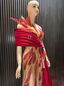 Elegante Vestido de Mujer con Hombros Descubiertos, Corte Trompeta, Tela de Seda con Pedrería de Alta Gama, Vestido de Noche para Fiesta - Product Image 5