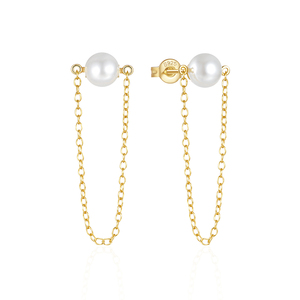 Boucles d'oreilles pendantes CANNER S925 en argent sterling plaqué or 18 carats avec zircon et perle, boucles d'oreilles clous à chaîne en or 18 carats pour cadeau de Noël - Product Image 1