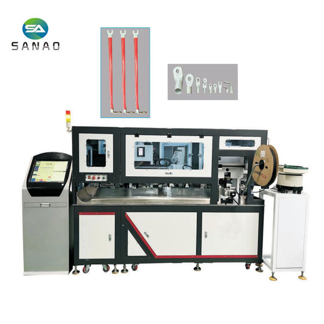 16mm2 Automatic Cable Tube Lugs Loose Terminal Crimping Machine Double-head Heat Shrinking Tube Threading Insert Machine