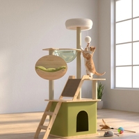 Arbre à chat en bois semi-circulaire grand format, tout-en-un : tour d'escalade, lit et griffoir, avec espace de repos, livraison directe