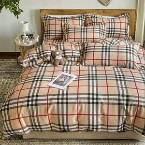Juego de Sábanas de Cuatro Piezas de Algodón 100% Lavado, Estilo Clásico, Moderno y Sencillo, con Funda de Edredón, para Dormitorio, Estilo Europeo Americano, 200 Hilos - Product Image 2