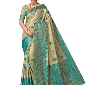 Sari Zareen Royale en soie brodée, traditionnel, anti-transpiration, infroissable, pour mariages et occasions festives, été comme hiver - Product Image 1