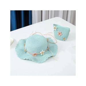 Yeni 2 parça Set hasır şapka + çanta kız çocuk çiçek Visor hasır şapka Panama şapka - Product Image 1