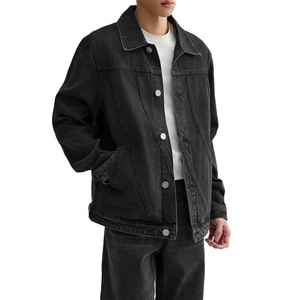 เสื้อโค้ทลำลองแบบสั้นสำหรับผู้ชาย ผ้าเดนิมดิบตกแต่งจีบ 100% ผ้าฝ้ายคุณภาพสูง แจ็คเก็ตเดนิมผู้ชายแบบซักล้าง - Product Image 2