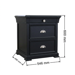 Table de chevet moderne à 3 tiroirs noire - Table de nuit en pin Radiata et MDF pour chambre à coucher - Product Image 2