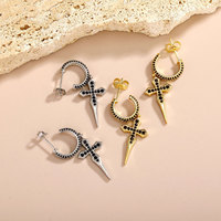 Boucles d'oreilles créoles croisées Hip Hop en argent sterling S925, luxe léger, haut de gamme, entièrement serties de zircons, pour la vente en gros aux revendeurs