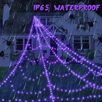 Decoraciones de Halloween, Luces de Telaraña, 455 LED de Color Morado, Telarañas de 16.4 Pies, Telaraña Gigante Iluminada, 8 Modos de Iluminación
