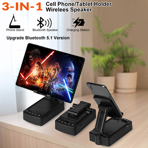 Chúng tôi nóng Bán máy tính để bàn màu đen nhựa điện thoại di động chủ điện thoại di động đứng với loa <span class=keywords><strong>bluetooth</strong></span> không dây - Product Image 2