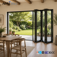 Porte patio pliante en aluminium de grande taille pour villa, porte d'entrée extérieure à double vitrage trempé à rupture de pont thermique avec moustiquaire