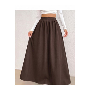 Falda acampanada de popelina para mujer, cintura elástica, 90 cm de largo, con bolsillos - Product Image 3