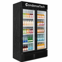Congélateur vertical à double porte vitrée, refroidissement par air, congélation rapide, étagères réglables, 1000L, boulangerie