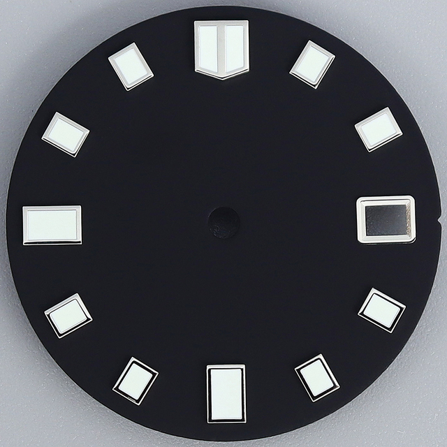 28.5mm Matte Black Green Luminous Brass Dial for NH35 Automatic Movement Modified Watch Dial