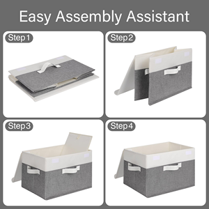 Pack of 2 Decorative Storage <b>Boxes</b> with Lids for Shelves Lidded Fabric Baskets for Organising Clothes - Product Image 4