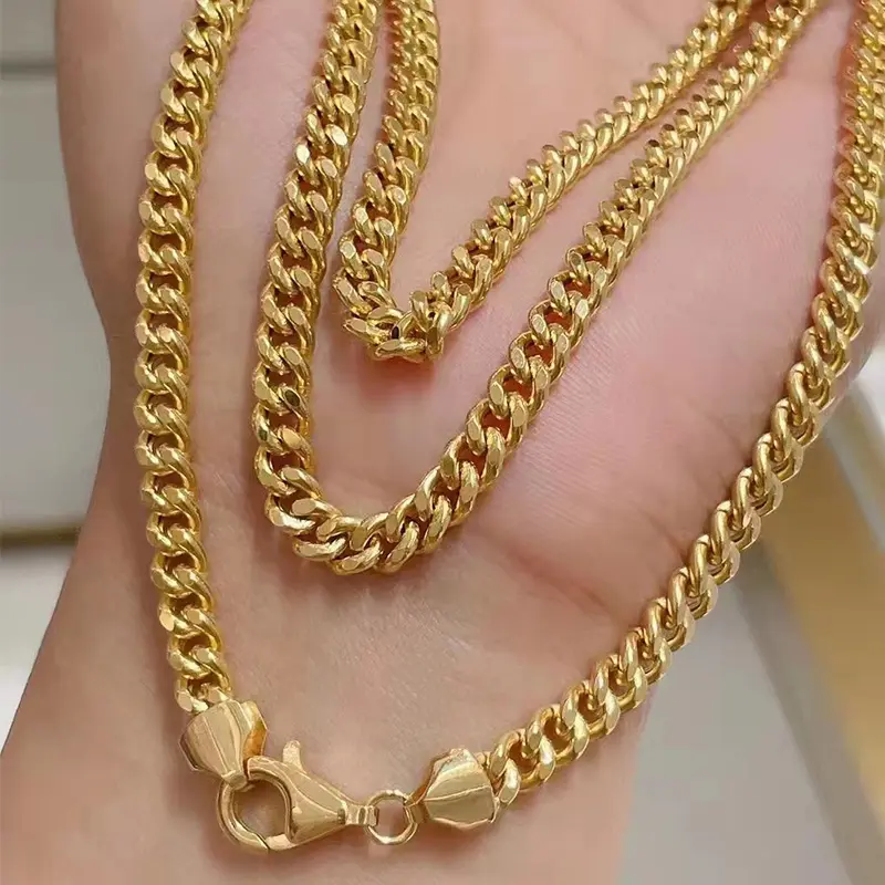 Cuban Link Chain 1.7mm-10mm Thick Necklace Custom Length Hip Hop Jewelry Gold New Design 18K Solid CLASSIC Unisex Yellow Gold