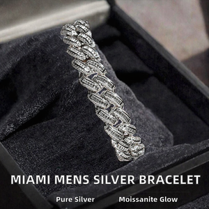 Miami <b>Mens</b> 925 Sterling <b>Silver</b> Platinum Plated Moissanite Round Brilliant Cut Cuban Link <b>Bracelet</b> GRA Certified - Product Image 2