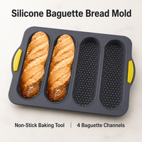 Moule à pain baguette en silicone personnalisé KEPHYLON avec logo, perforé, pour pain français, avec poignées antidérapantes, non toxique, résistant à la chaleur