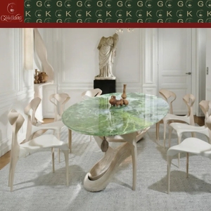 Mesa de Mármol Ovalada Verde Acuarela con Diseño Personalizado para Comedor de Villa de Lujo GOLDKING, Directo de Fábrica, OEM, ODM, Modelado CAD 3D - Product Image 6