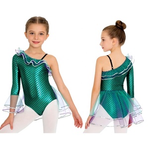 Maillot de Gimnasia Metálico con Escamas de Sirena para Niñas, Asimétrico de Una Manga, con Volantes de Malla, Peplum y Ribete Brillante, Personalizado para Competición - Product Image 2