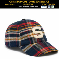 Gorra de Béisbol de Diseño de Alta Calidad, de Tela a Cuadros de Algodón, de 6 Paneles, con Logotipo Bordado en Tela