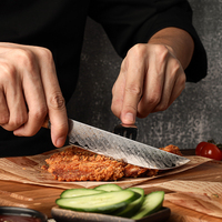 Ensemble de 7 couteaux de cuisine japonais en acier Damas, couteau de chef, Santoku, utilitaire, éplucheur, couteau à pain avec manche en résine et en olivier