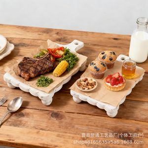 Wooden Serving <b>Tray</b> White Solid Shape For Cake Pastry Steak Food Display Party Birthday Dining Table Bread <b>Snack</b> Rack - Product Image 4