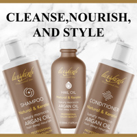 Kit de réparation à l'huile d'argan du Maroc OEM : Shampooing sans sulfate, après-shampoing soyeux et traitement anti-frisottis sans rinçage pour cheveux secs et abîmés
