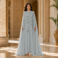 Robe kaftan élégante et luxueuse brodée de sequins, détails perlés, polyester, longueur cheville, manches longues, pour soirée féminine