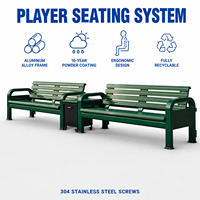 Banc de sport extérieur avec parasol pour terrain de tennis, en alliage d'aluminium, revêtement en poudre époxy polyester, imperméable, longue chaise de jardin