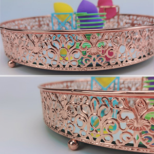 Rose Gold Jewelry Storage Tray 298x60mm Iron Patterned Display Tray for Cosmetic Jewelry Organization - Product Image 1