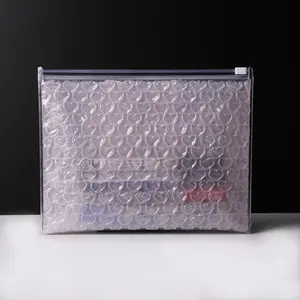 eco small plastic transparent pvc zip lock with bubble wrap bags mini self-seal zipper bag for beauty products slider pouch