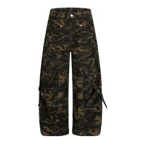 Salopette vintage camouflage, coupe droite, style urbain, 100% coton, taille mi-haute, dentelle, pantalon cargo en laine peignée, homme et femme, streetwear