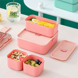 Fiambrera con compartimentos de 2 capas de 1100ML/1800ML para niños con tenedor y cuchara, cajas Bento para microondas, contenedor portátil de almacenamiento de alimentos - Product Image 5