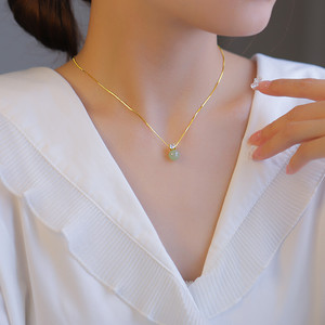 Single Hetian Jade Diamond Necklace Ball Shape Claw Setting Everyday Wear Clavicle Chain Geometric Design Lucky Bead Choker - Product Image 4