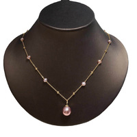 Exquisito Collar con Colgante Unisex de Perla de Agua Dulce Miuxi Edison Grado AAAAA, Cadena de Suéter con Flor Chapada en Oro de 18K, 45cm, Joyería