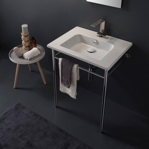 Fregaderos de baño modernos Scarabeo Etra, lavabo de piedra natural con consola, acabado mate para uso doméstico o hotelero - Product Image 1