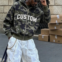 Sweat à capuche oversize zippé en molleton français 420 g/m² avec logo personnalisé, motif camouflage vintage streetwear pour homme, en coton épais imprimé camouflage
