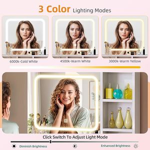 Toletta con illuminazione <span class=keywords><strong>a</strong></span> LED, luminosità regolabile, tavolo Make-Up angolo reversibile con presa <span class=keywords><strong>specchio</strong></span>, - Product Image 4