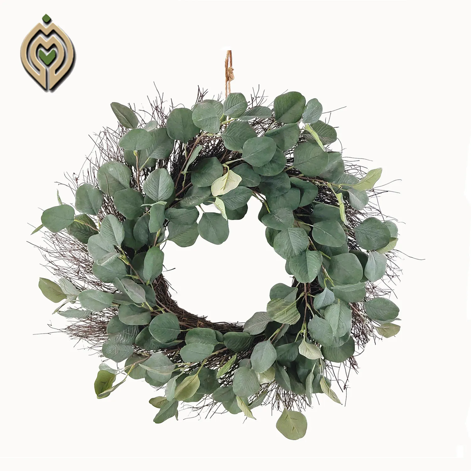 High quality hanging round wreath simulation light green leaf wall decoration