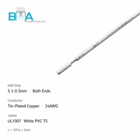 Fil simple UL1007 24AWG en PVC blanc, longueur personnalisée, cuivre étamé, demi-bande de 109,6 mm, extrémités de 5 mm, conforme RoHS pour équipement PCB