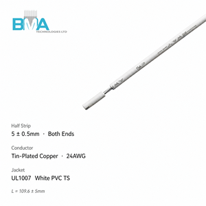 Custom Length UL1007 24AWG White PVC Single Wire Tin-Plated Copper 109.6mm <strong>Half</strong> Strip 5mm Both Ends RoHS for PCB Equipment - Product Image 4