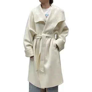Elegant Special Collar Australia Wool Coat Cashmere High-end Women Long Coat