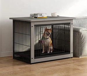 กรงสุนัขทำจากไม้ลายตารางสุนัขในร่มพร้อมกรงสัตว์เลี้ยงแบบถอดออกได้ - Product Image 3